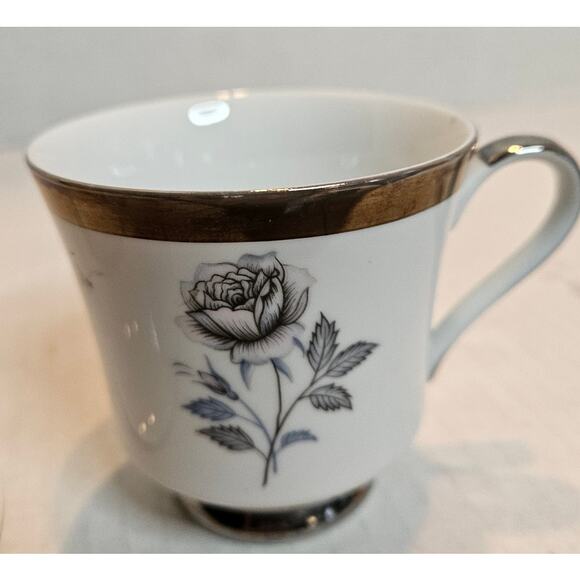 Teacup and Saucer Royal Song Fine China "Moonlight Rose" 1960's Black Gray Rose - Picture 3 of 10